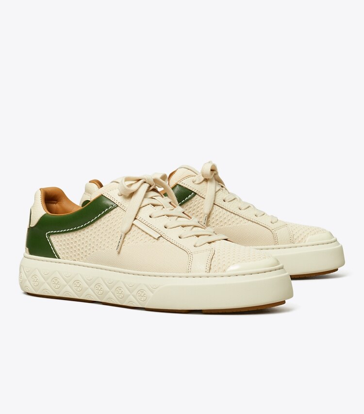 Tory Burch designer スニーカー レディーバグ ニットスニーカー in LIGHT CREAM / DARK CLOVER angle