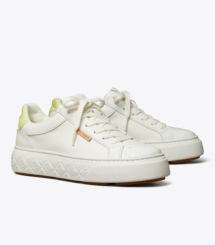 Tory Burch designer sneakers Ladybug Sneaker in PURITY / LIME GREEN angle