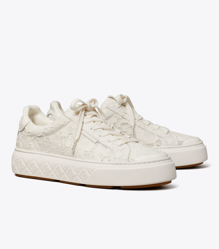 Tory Burch designer sneakers Ladybug Sneaker in TITANIUM WHITE / LACE angle