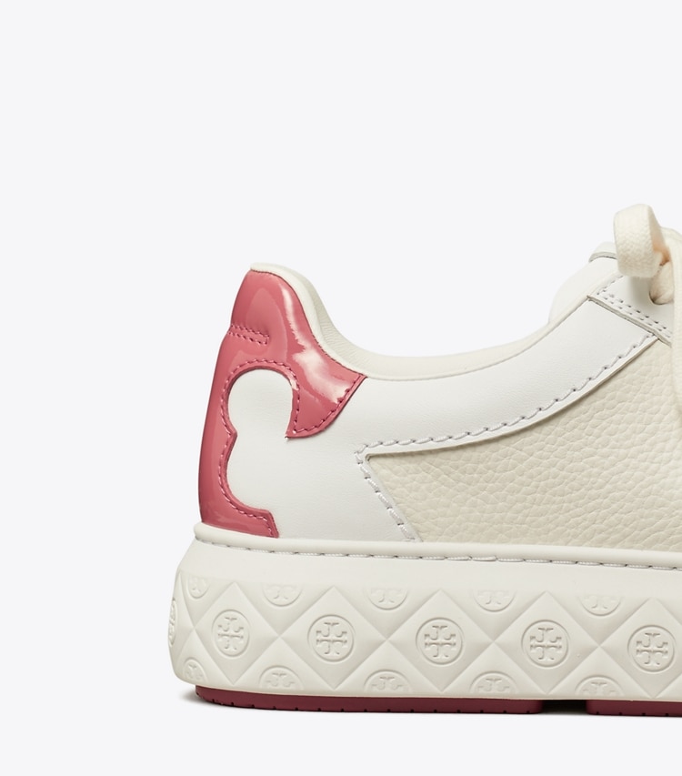 Tory Burch designer sneakers Ladybug Sneaker in TITANIUM WHITE / WASHED BERRY detail