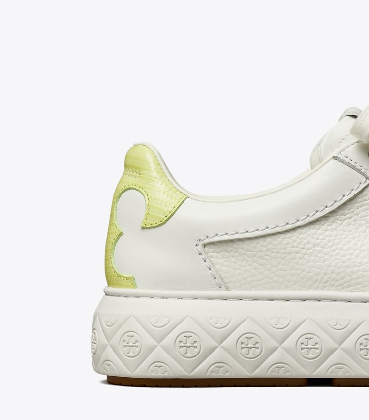 Tory Burch designer sneakers Ladybug Sneaker in PURITY / LIME GREEN detail