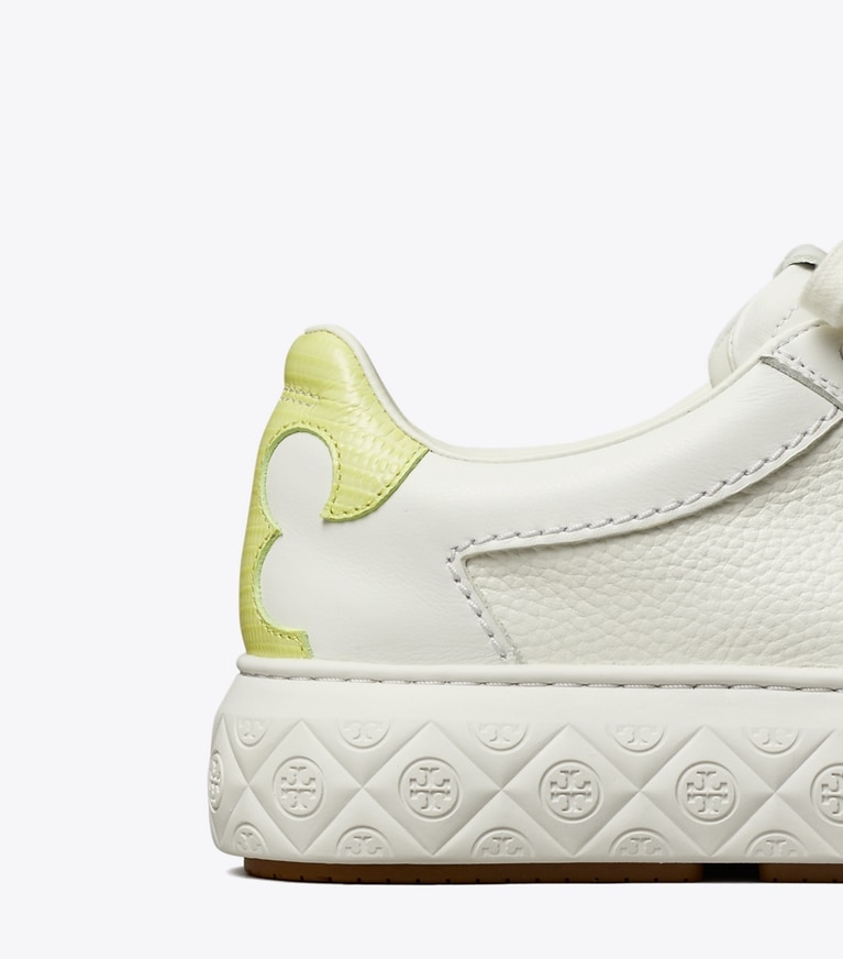 Tory Burch designer sneakers Ladybug Sneaker in PURITY / LIME GREEN angle