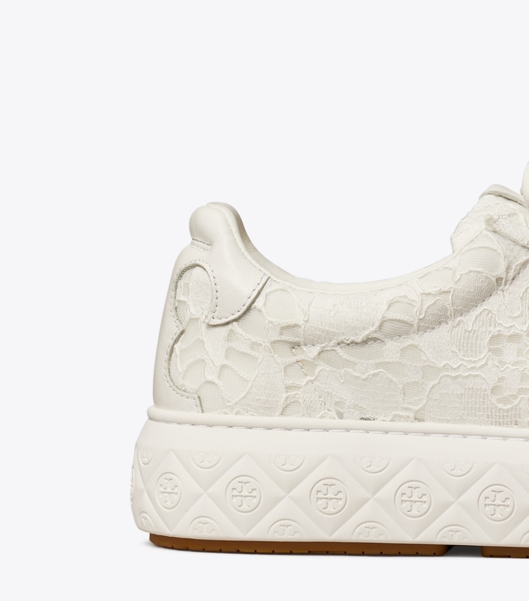 Tory Burch designer sneakers Ladybug Sneaker in TITANIUM WHITE / LACE angle