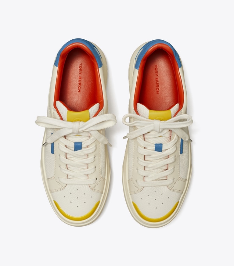 Tory Burch designer sneakers Ladybug Sneaker in WHITE / NEW IVORY / COBALT angle