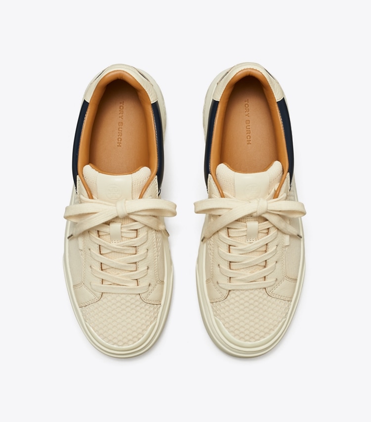 Tory Burch designer sneakers Ladybug Sneaker in LIGHT CREAM / NEW NAVY overhead