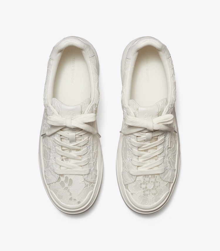 Tory Burch designer sneakers Ladybug Sneaker in TITANIUM WHITE / LACE overhead