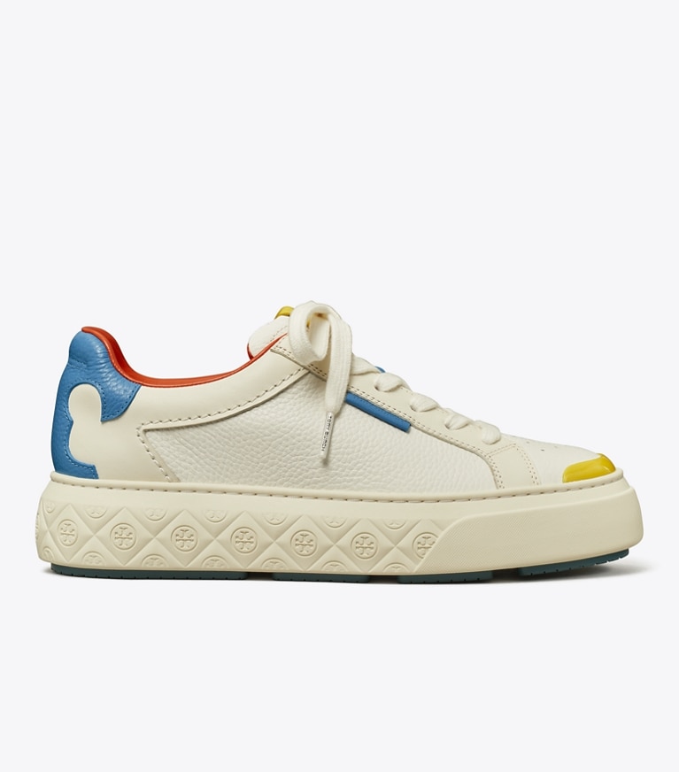 Tory Burch designer sneakers Ladybug Sneaker in WHITE / NEW IVORY / COBALT angle