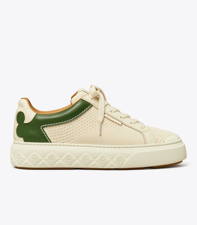 Tory Burch designer スニーカー レディーバグ ニットスニーカー in LIGHT CREAM / DARK CLOVER side