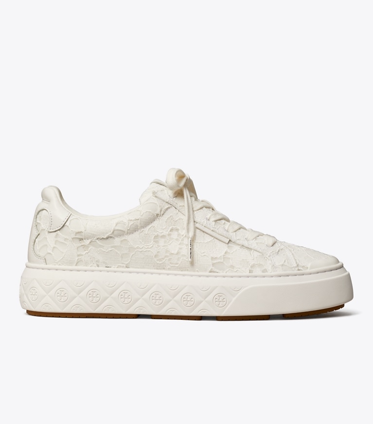 Tory Burch designer sneakers Ladybug Sneaker in TITANIUM WHITE / LACE angle