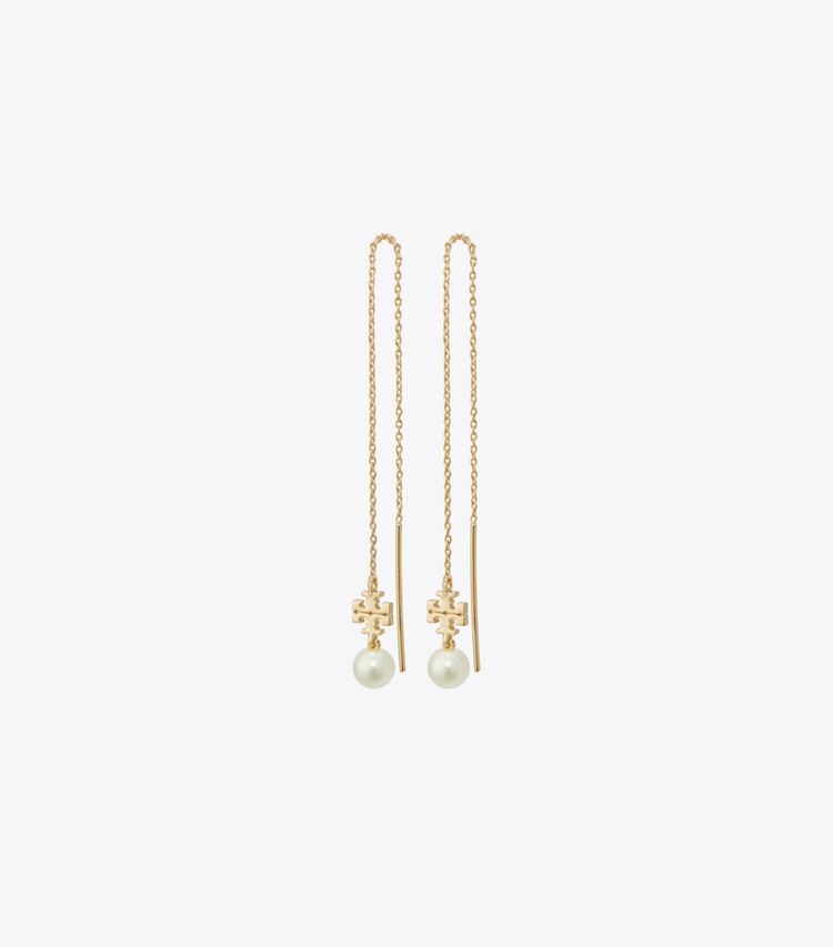 Tory Burch designer ohrringe Langer Kira Ohrring mit Perlen in Tory Gold / Pearl front