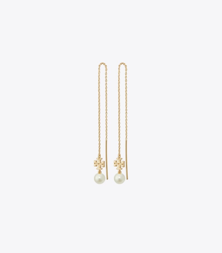 Tory Burch designer ohrringe Langer Kira Ohrring mit Perlen in Tory Gold / Pearl front