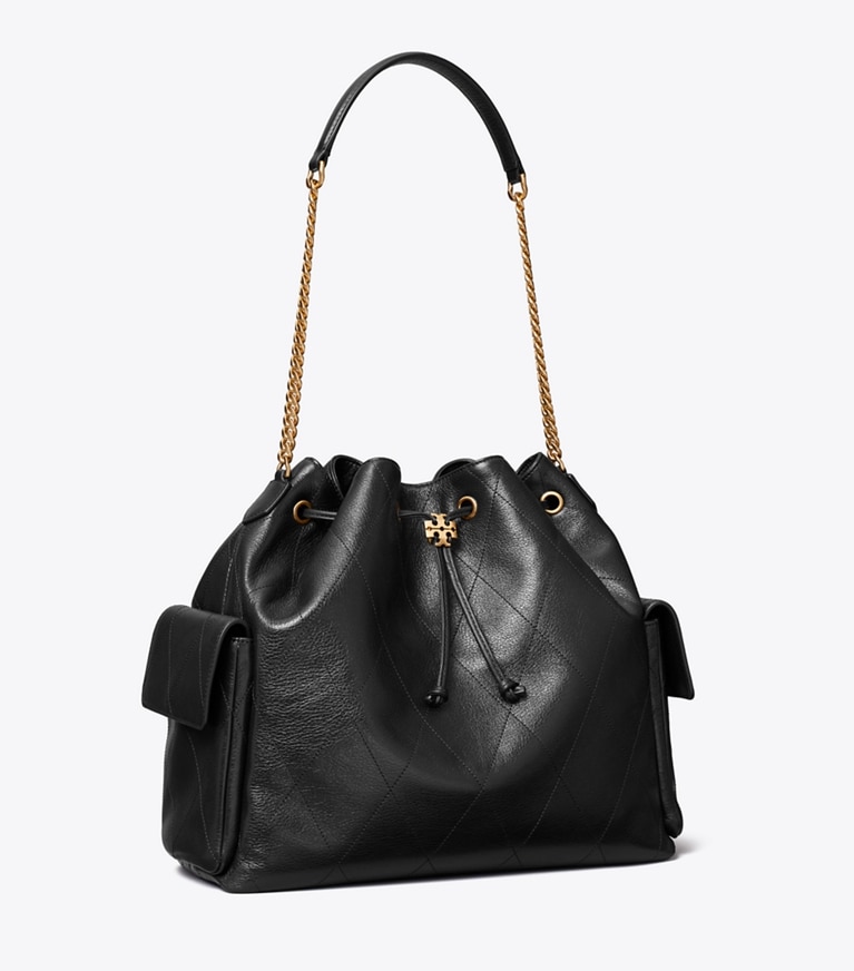 Tory Burch designer ショルダーバッグ Large Charlie Quilted Drawstring Shoulder Bag in Black angle