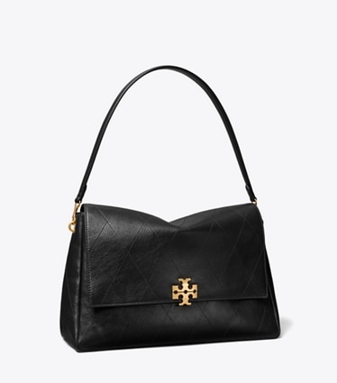 Tory Burch designer shoulder bags Large Charlie Quilted Shoulder Bag in Black angle
