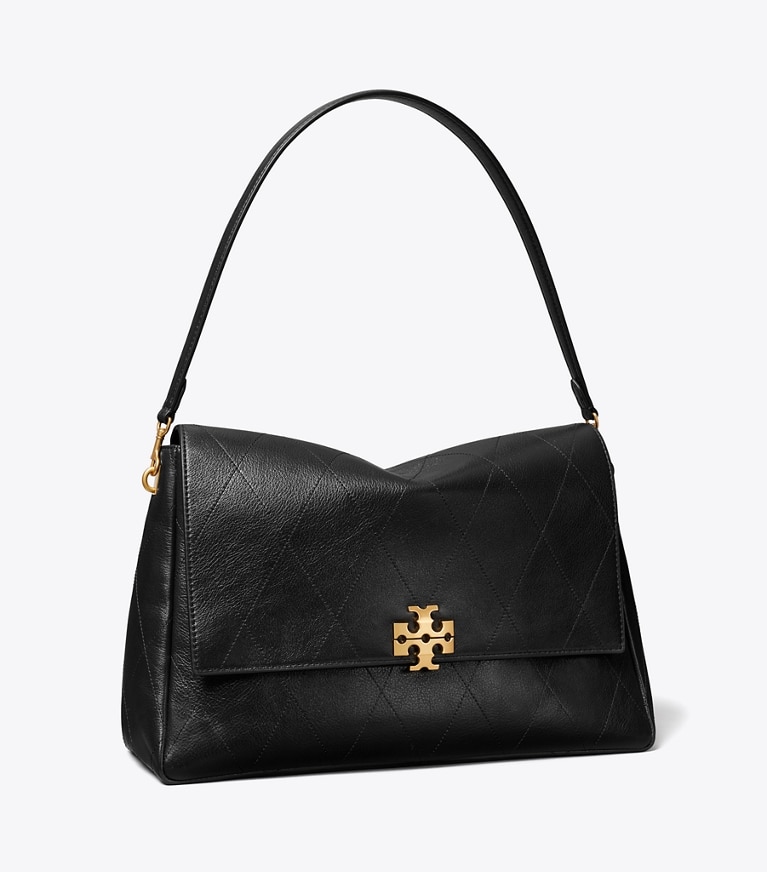 Tory Burch designer shoulder bags Large Charlie Quilted Shoulder Bag in Black angle