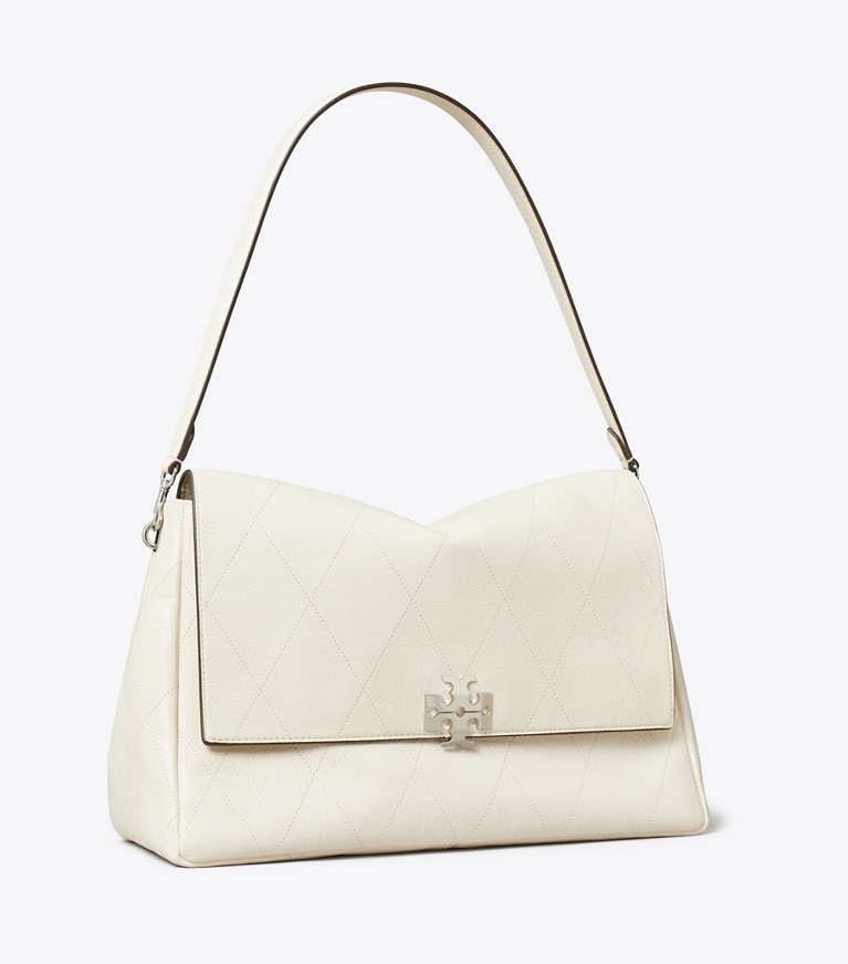 Tory Burch diseñador bolsos de hombro Large Charlie Quilted Shoulder Bag en Light Cream ángulo