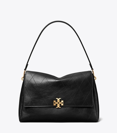 Tory Burch designer shoulder bags Large Charlie Quilted Shoulder Bag in Black front