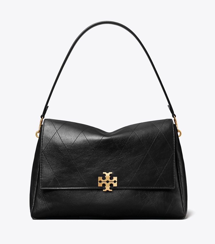 Tory Burch designer shoulder bags Large Charlie Quilted Shoulder Bag in Black front