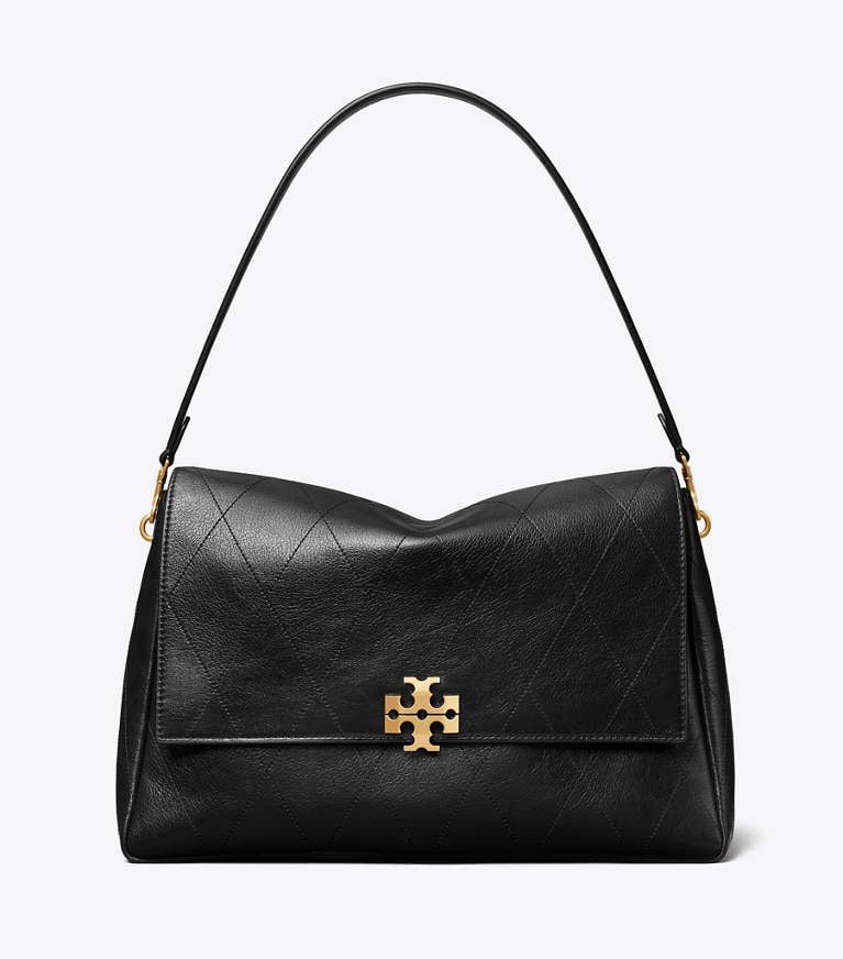 Tory Burch designer shoulder bags Large Charlie Quilted Shoulder Bag in Black front