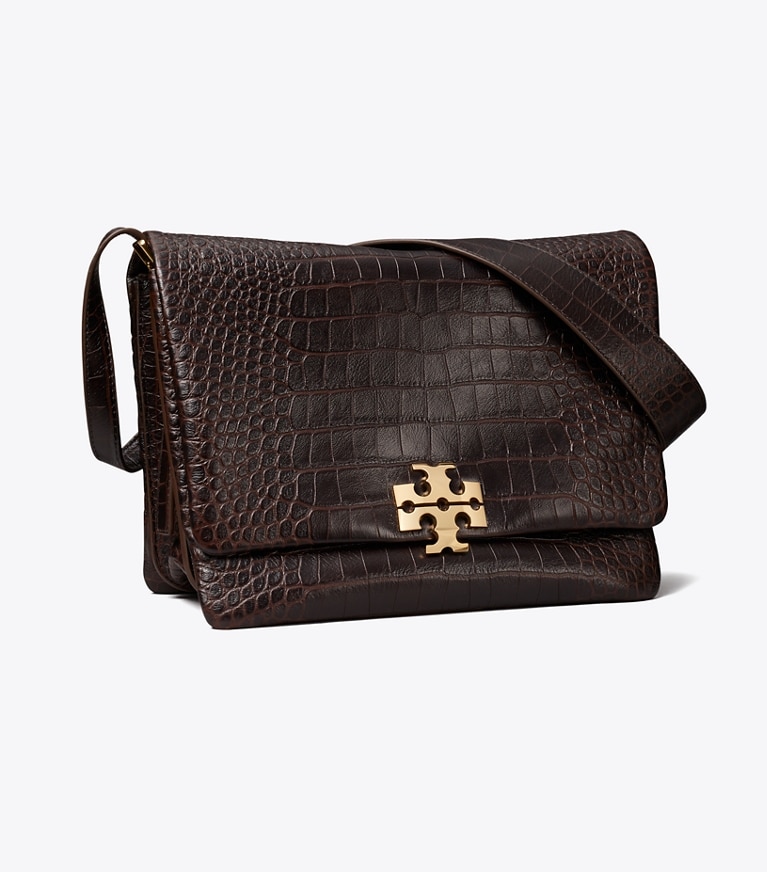 Tory Burch designer shoulder bags Large Charlie Runway Croc-Embossed Shoulder Bag in Dark Brown angle