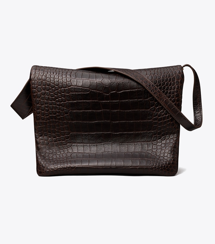 Tory Burch designer shoulder bags Large Charlie Runway Croc-Embossed Shoulder Bag in Dark Brown back