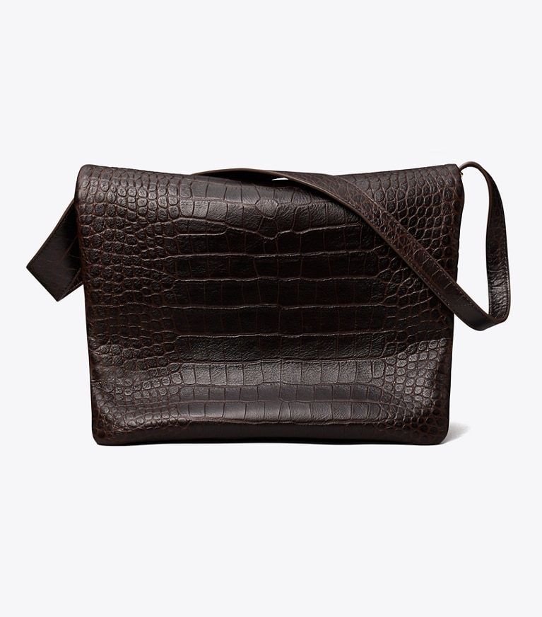 Tory Burch designer shoulder bags Large Charlie Runway Croc-Embossed Shoulder Bag in Dark Brown back