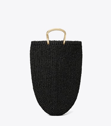 Tory Burch designer tote bags Large Crocheted Tote in BLACK front