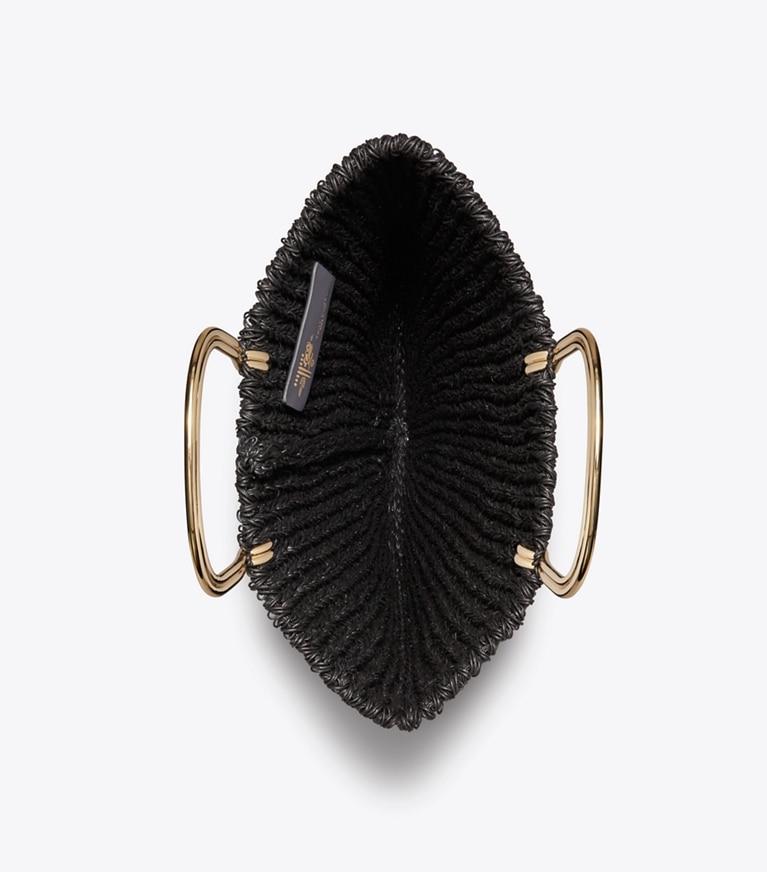 Tory Burch designer tote bags Large Crocheted Tote in BLACK overhead