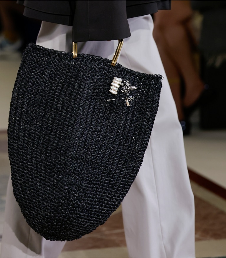 Tory Burch designer tote bags Large Crocheted Tote in BLACK runway