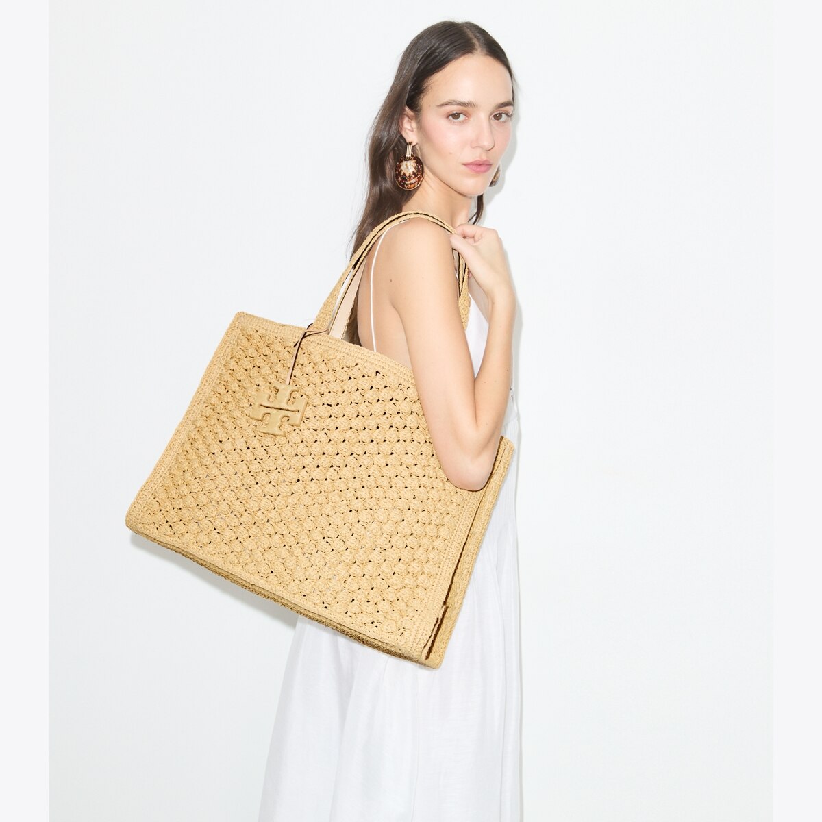 Large Ella Hand-Crocheted Popcorn Tote: Women's Designer Tote Bags