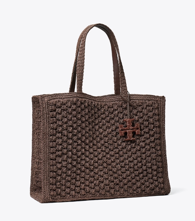Tory Burch designer tote bags Large Ella Hand-Crocheted Popcorn Tote in Dark Cocoa angle