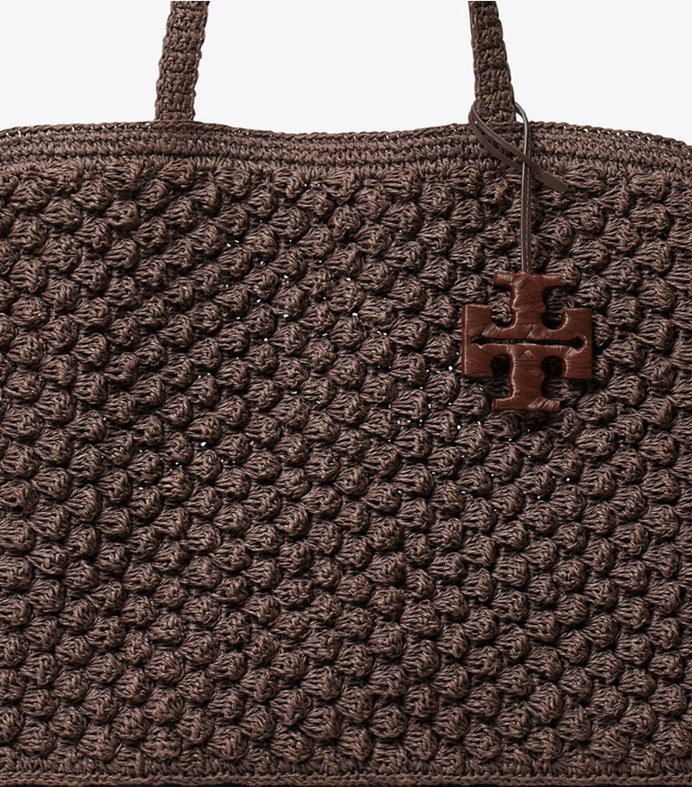 Tory Burch designer tote bags Large Ella Hand-Crocheted Popcorn Tote in Dark Cocoa detail