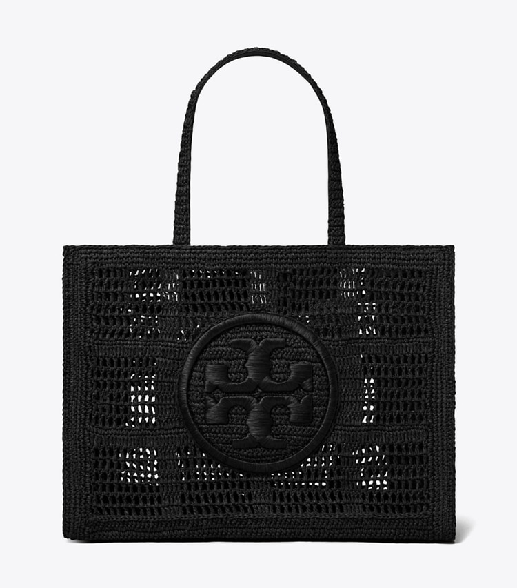 Tory Burch designer tote bags Large Ella Hand-Crocheted Tote in Black front