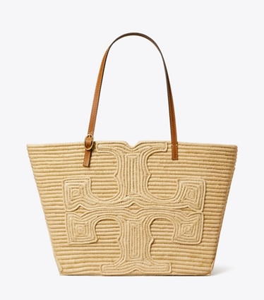 Tory Burch designer tote bags Large Ella Handwoven Raffia Tote in Natural front