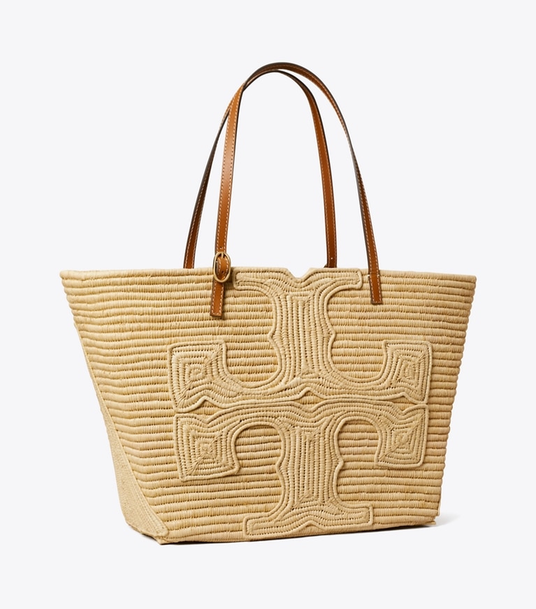 Tory Burch designer tote bags Large Ella Structured Straw Tote in Natural angle