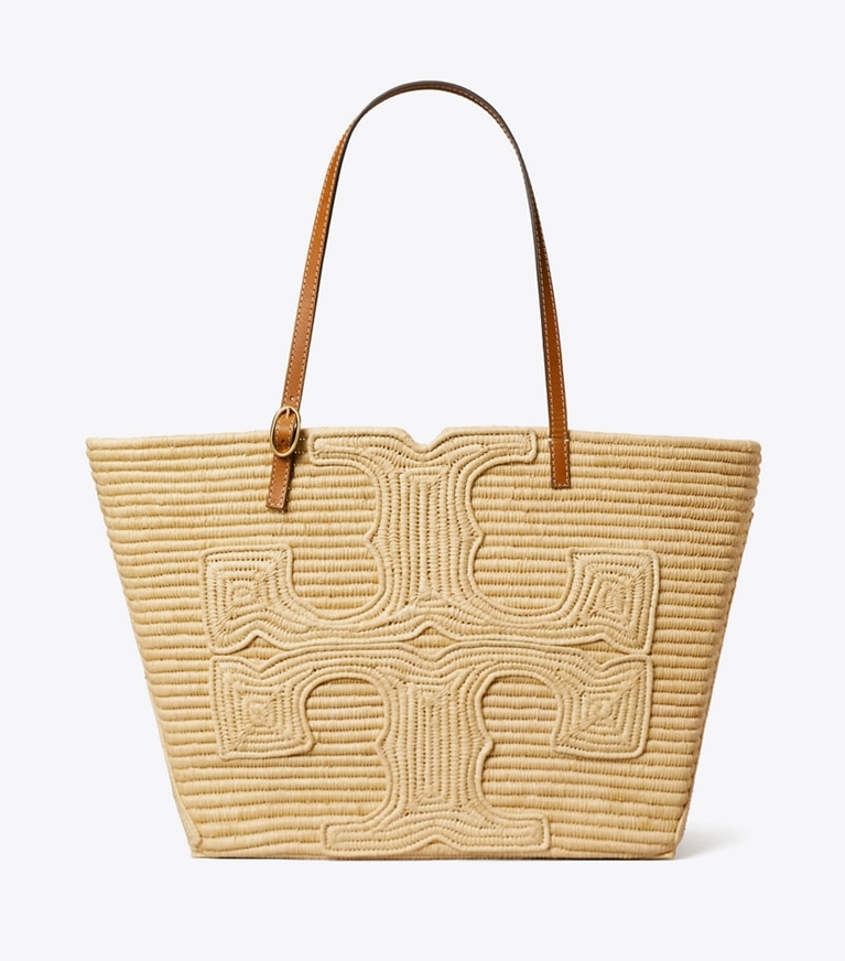 Tory Burch designer tote bags Large Ella Structured Straw Tote in Natural front