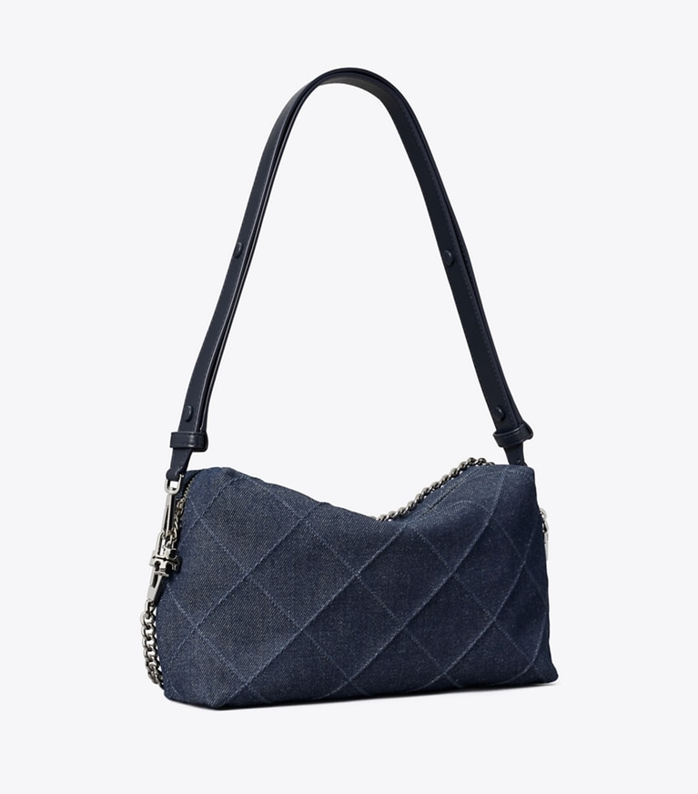 Tory Burch designer crossbody bags Large Fleming Denim Soft Crossbody Bag in Blue angle
