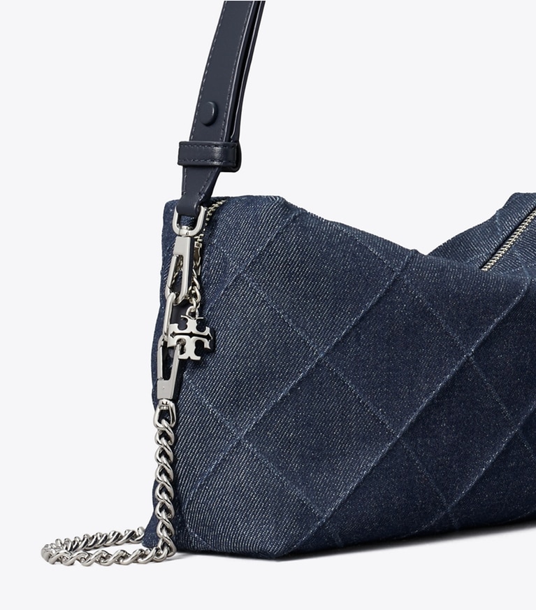 Tory Burch designer crossbody bags Large Fleming Denim Soft Crossbody Bag in Blue detail