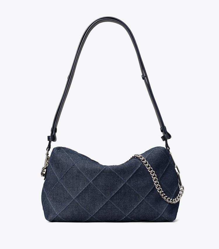 Tory Burch designer crossbody bags Large Fleming Denim Soft Crossbody Bag in Blue front