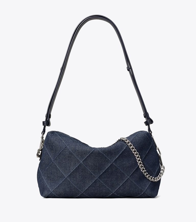 Tory Burch designer crossbody bags Large Fleming Denim Soft Crossbody Bag in Blue front