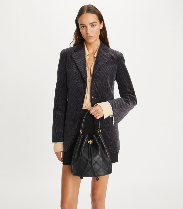 Tory Burch designer shoulder bags Large Fleming Soft Bucket Bag in Black additional on model