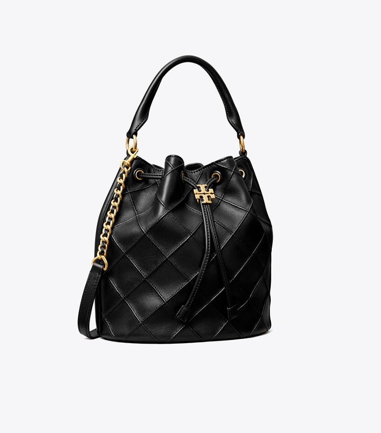 Tory Burch designer shoulder bags Large Fleming Soft Bucket Bag in Black angle