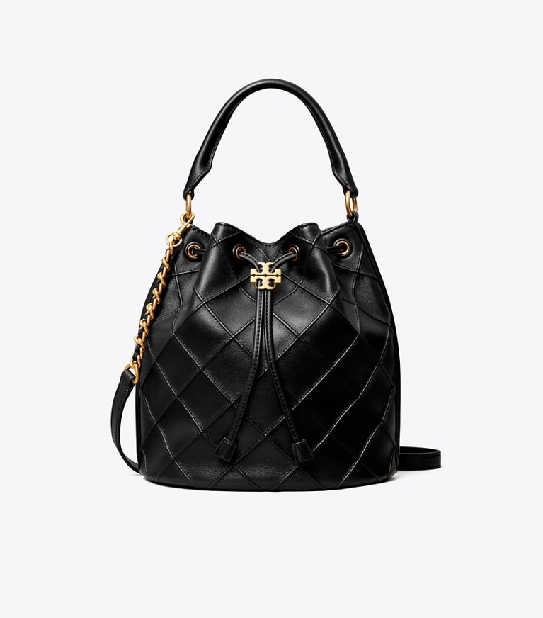 Tory Burch designer shoulder bags Large Fleming Soft Bucket Bag in Black angle