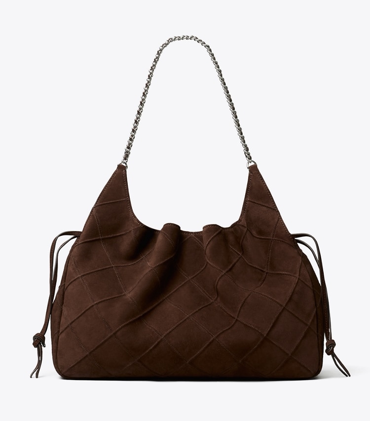 Tory Burch designer tote bags Large Fleming Suede Tote in Dark Cocoa back