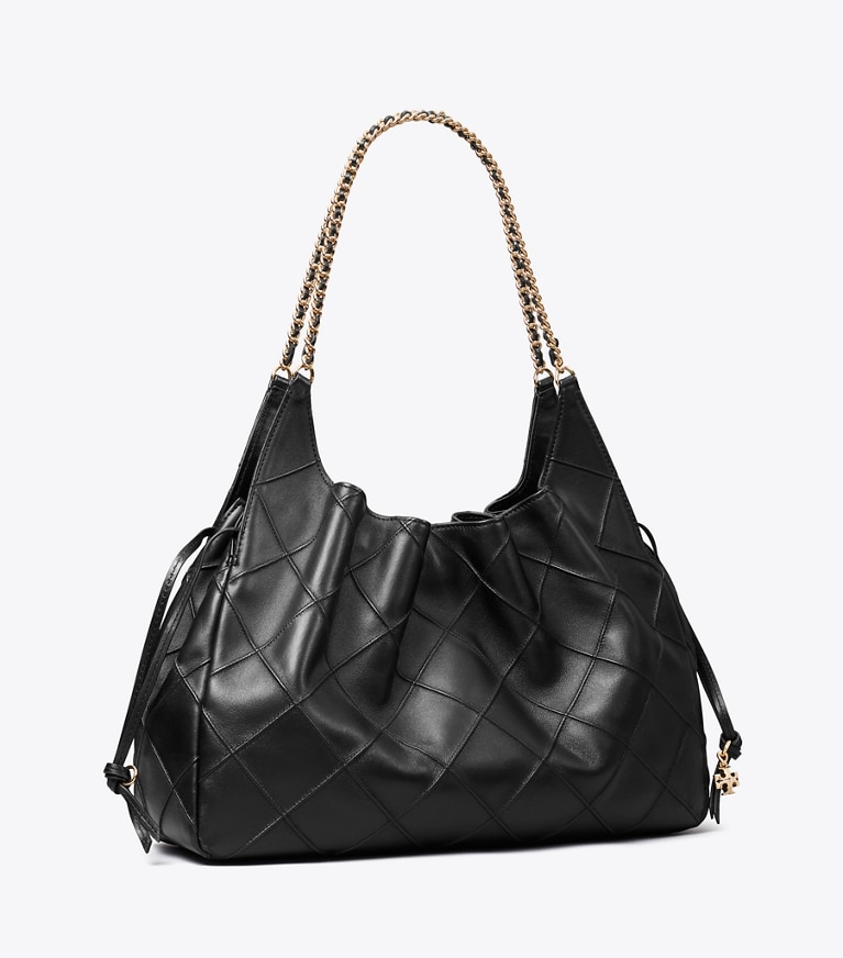 Tory Burch designer tote bags Large Fleming Tote in Black angle