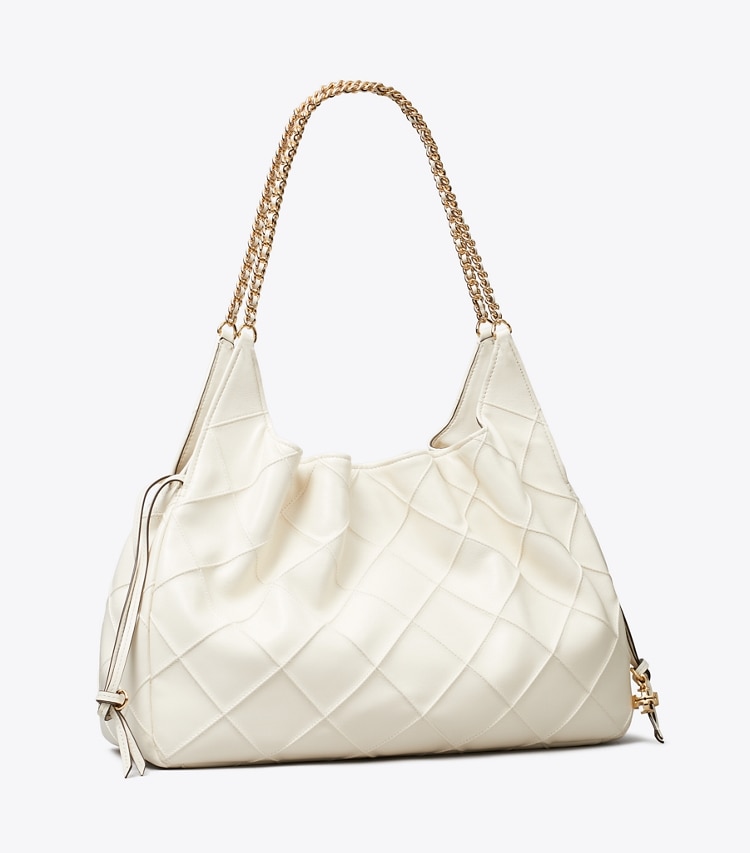 Tory Burch designer tote bags Large Fleming Tote in Light Cream angle