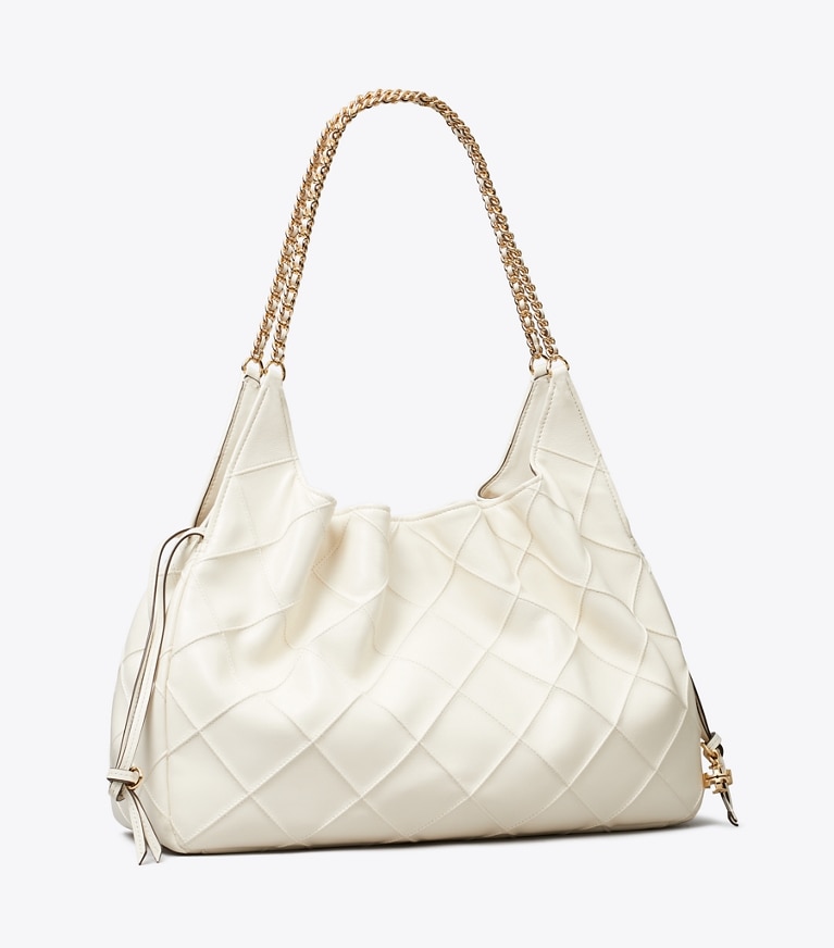 Tory Burch designer tote bags Large Fleming Tote in Light Cream angle