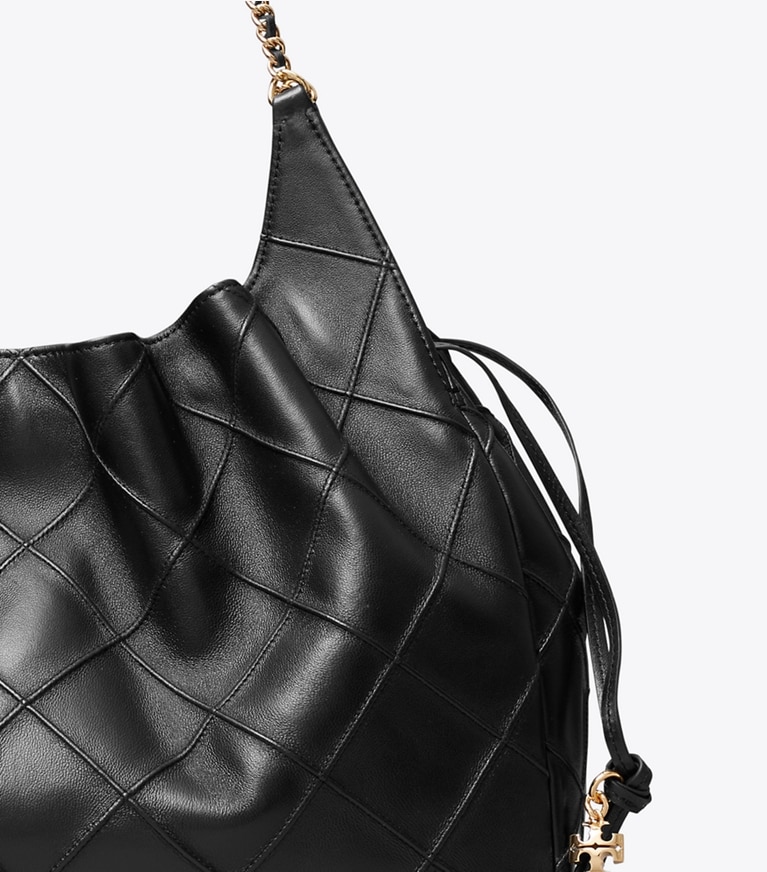 Tory Burch designer tote bags Large Fleming Tote in Black detail