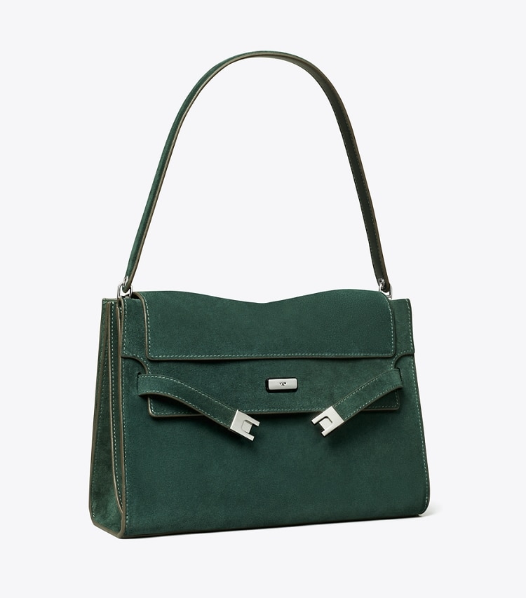 Tory Burch designer shoulder bags Large Lee Radziwill Suede Shoulder Bag in Warm Teal angle