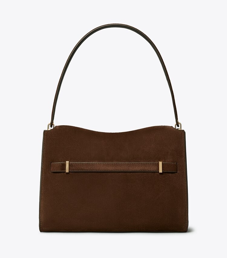 Tory Burch designer shoulder bags Large Lee Radziwill Suede Shoulder Bag in Dark Cocoa back