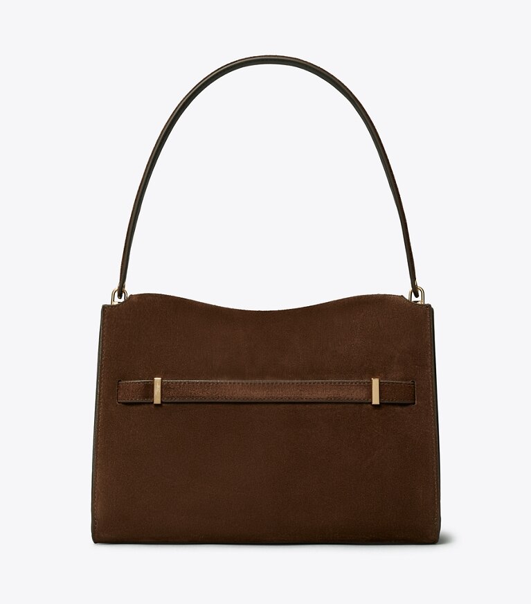 Tory Burch designer shoulder bags Large Lee Radziwill Suede Shoulder Bag in Dark Cocoa angle